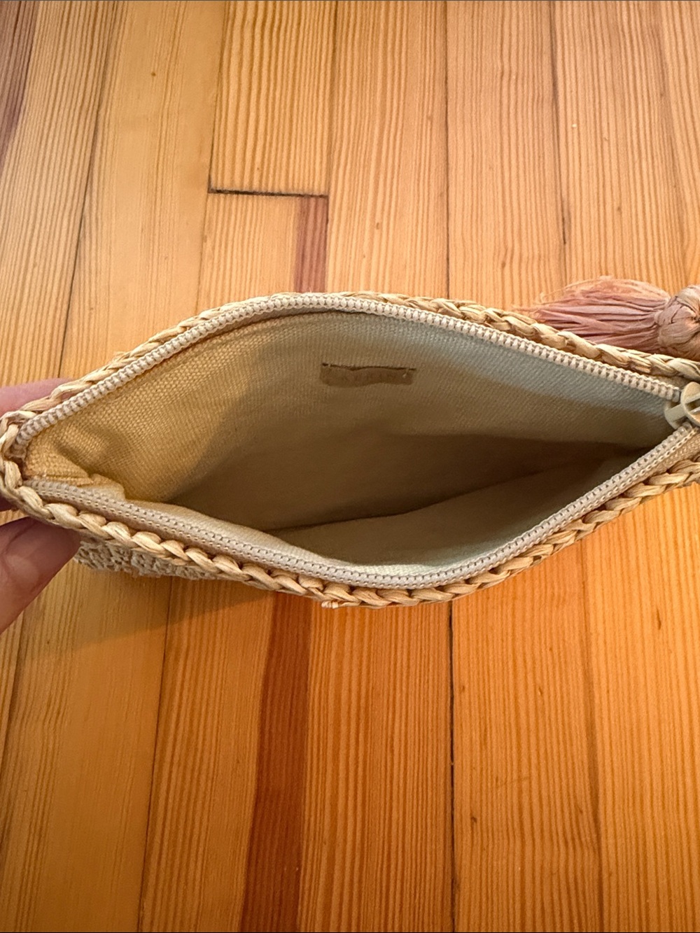 Aerin Raffia Heart Tassel Clutch - Pink - Picture 3 of 5